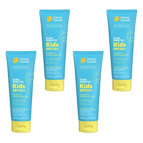 Cancer Council Ultra Sensitive Kids Sunscreen Lotion SPF 50+ 150mL Pack of 4