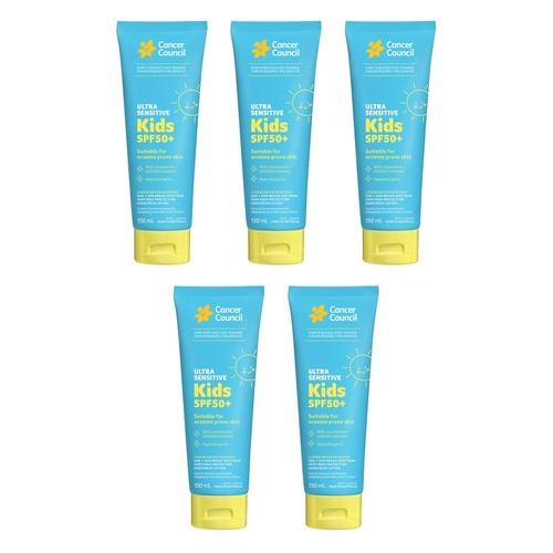 Cancer Council Ultra Sensitive Kids Sunscreen Lotion SPF 50+ 150mL Pack of 5