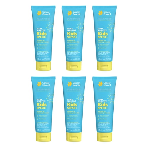 Cancer Council Ultra Sensitive Kids Sunscreen Lotion SPF 50+ 150mL Pack of 6