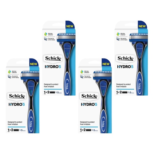 Schick Hydro 5 Razor Handle + 2 Refills 3 Piece Set Pack of 4