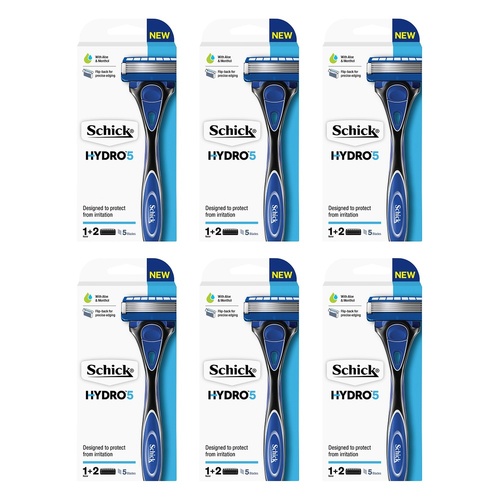 Schick Hydro 5 Razor Handle + 2 Refills 3 Piece Set Pack of 6