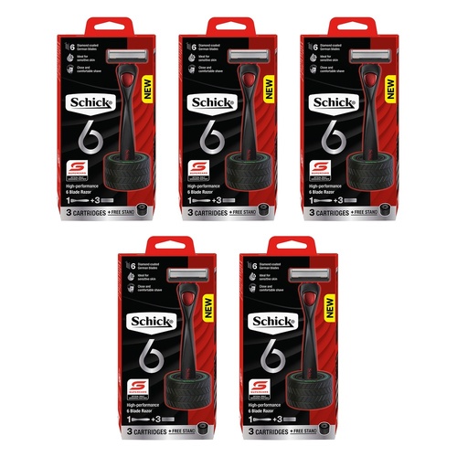Schick 6 Razor Handle + 3 Refills + Stand 4 Piece Set Pack of 5