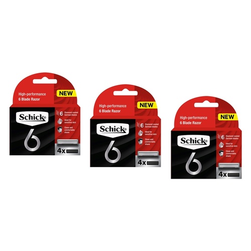 Schick 6 Blades Refill 4 Pack Bundle of 3
