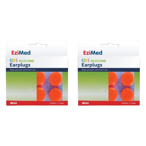 EziMed Kids Silicon Earplugs with Case 6 Pairs x 6 Bundle of 2