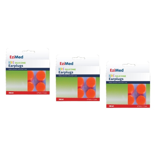 EziMed Kids Silicon Earplugs with Case 6 Pairs x 6 Bundle of 3