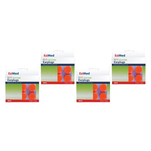 EziMed Kids Silicon Earplugs with Case 6 Pairs x 6 Bundle of 4