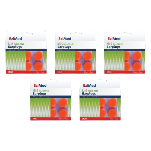 EziMed Kids Silicon Earplugs with Case 6 Pairs x 6 Bundle of 5