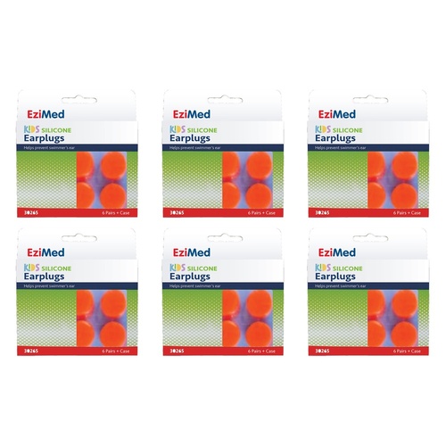 EziMed Kids Silicon Earplugs with Case 6 Pairs x 6 Bundle of 6