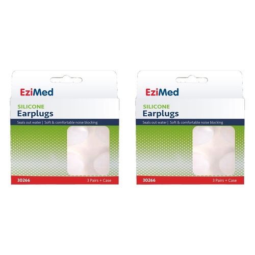 EziMed Silicon Earplugs with Case 3 Pairs x 6 Bundle of 2