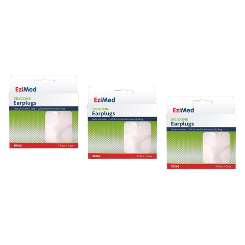 EziMed Silicon Earplugs with Case 3 Pairs x 6 Bundle of 3