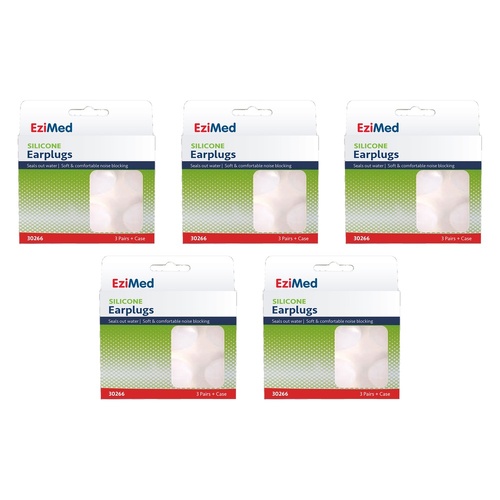 EziMed Silicon Earplugs with Case 3 Pairs x 6 Bundle of 5