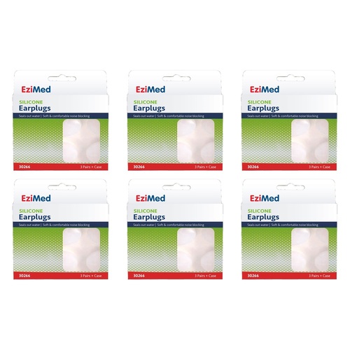EziMed Silicon Earplugs with Case 3 Pairs x 6 Bundle of 6