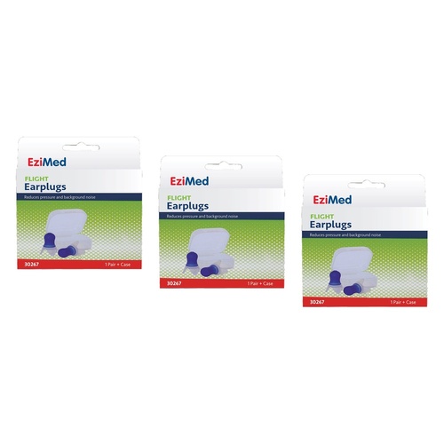 EziMed Flight Earplugs with Case x 6 Bundle of 3