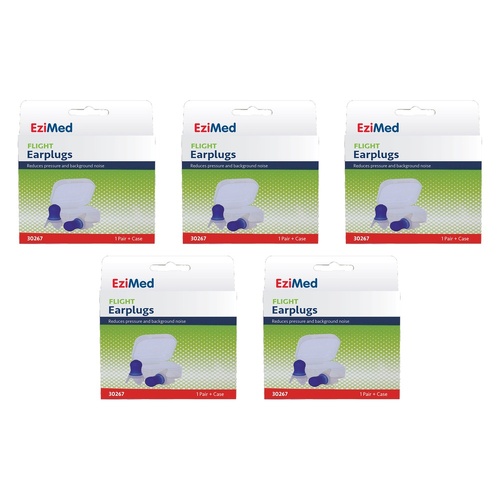 EziMed Flight Earplugs with Case x 6 Bundle of 5
