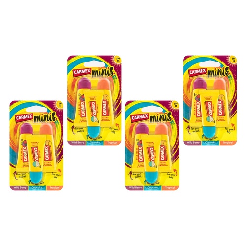 Carmex Mini Fun Lip Balm Tubes SPF15 10g 3 Pack x 10 Bundle of 4