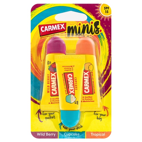 Carmex Mini Fun Lip Balm Tubes SPF15 10g 3 Pack x 10