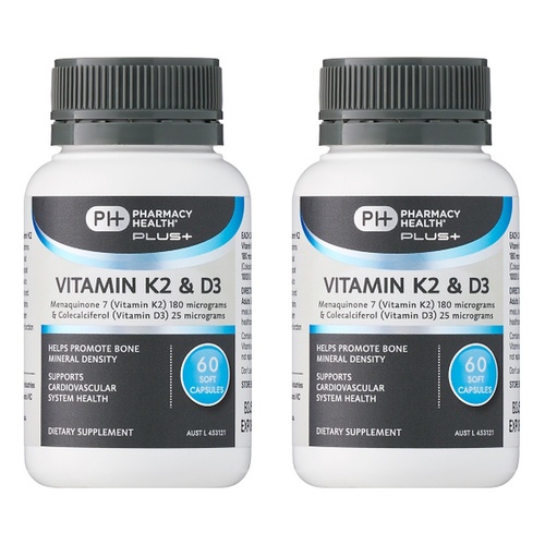 Pharmacy Health Plus Vitamin K2 & Vitamin D3 60 Capsules Pack of 2