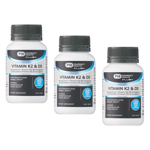 Pharmacy Health Plus Vitamin K2 & Vitamin D3 60 Capsules Pack of 3
