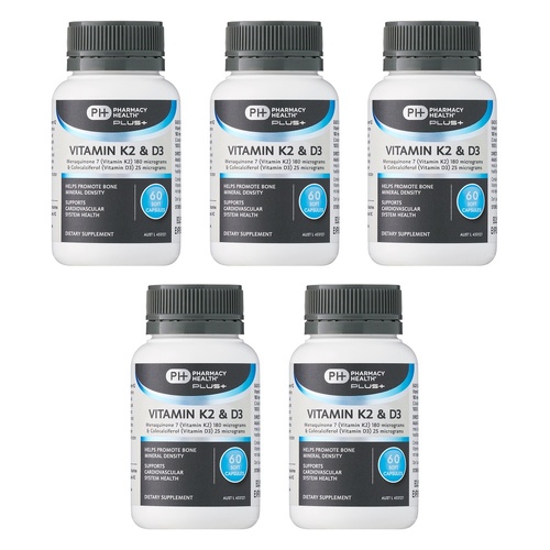 Pharmacy Health Plus Vitamin K2 & Vitamin D3 60 Capsules Pack of 5