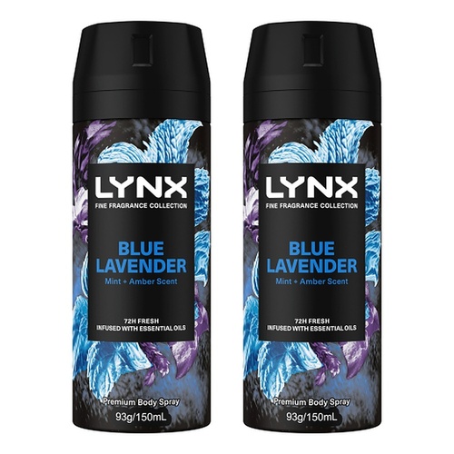 Lynx Fine Fragrance Body Spray Blue Lavender 150mL x 6 Bundle of 2