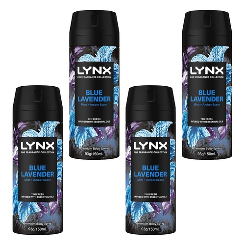 Lynx Fine Fragrance Body Spray Blue Lavender 150mL x 6 Bundle of 4