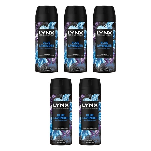 Lynx Fine Fragrance Body Spray Blue Lavender 150mL x 6 Bundle of 5