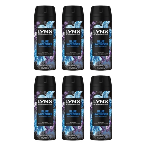 Lynx Fine Fragrance Body Spray Blue Lavender 150mL x 6 Bundle of 6