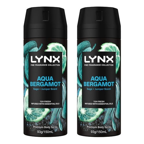 Lynx Fine Fragrance Body Spray Aqua Bergamot 150mL x 6 Bundle of 2