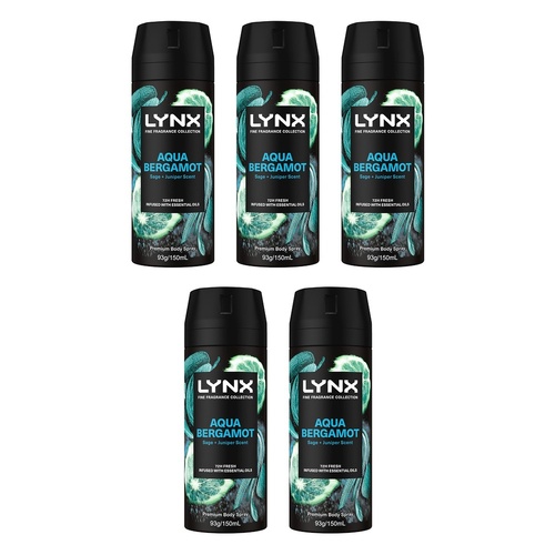 Lynx Fine Fragrance Body Spray Aqua Bergamot 150mL x 6 Bundle of 5