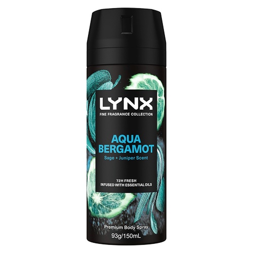Lynx Fine Fragrance Body Spray Aqua Bergamot 150mL x 6