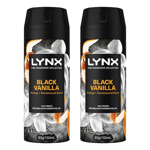 Lynx Fine Fragrance Body Spray Black Vanilla 150mL x 6 Bundle of 2