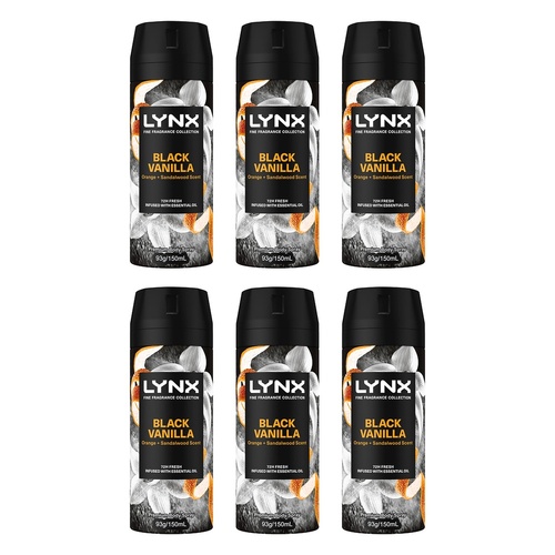 Lynx Fine Fragrance Body Spray Black Vanilla 150mL x 6 Bundle of 6