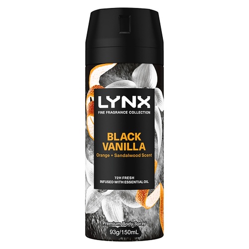 Lynx Fine Fragrance Body Spray Black Vanilla 150mL x 6