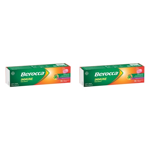 Berocca Immune Daily Defence Blackcurrant 15 Effervescent Tablets Pack of 2