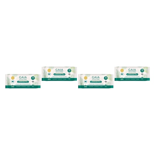 GAIA Water + Ceramides Biodegradable Wipes, Fragrance Free, 70 Wipes Pack of 4