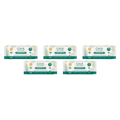 GAIA Water + Ceramides Biodegradable Wipes, Fragrance Free, 70 Wipes Pack of 5