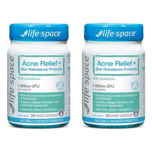 Life-Space Acne Relief + Skin Rebalance Probiotic 30 Capsules Pack of 2