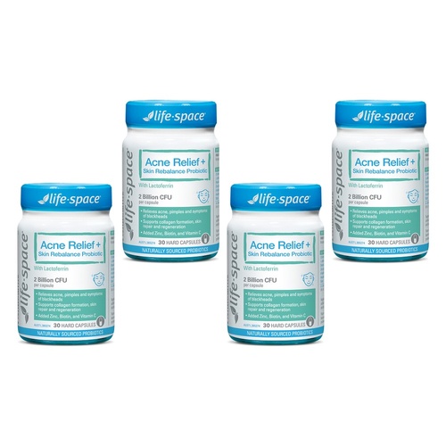 Life-Space Acne Relief + Skin Rebalance Probiotic 30 Capsules Pack of 4