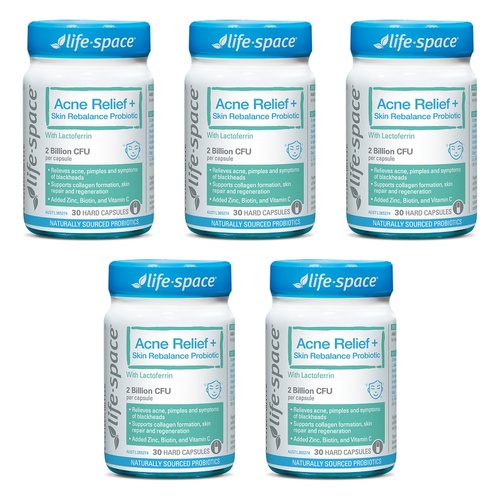 Life-Space Acne Relief + Skin Rebalance Probiotic 30 Capsules Pack of 5