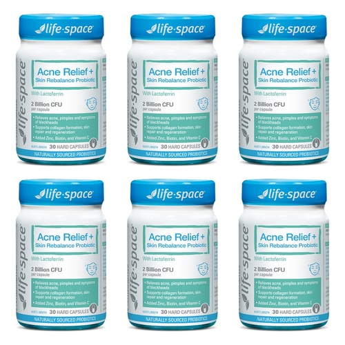 Life-Space Acne Relief + Skin Rebalance Probiotic 30 Capsules Pack of 6