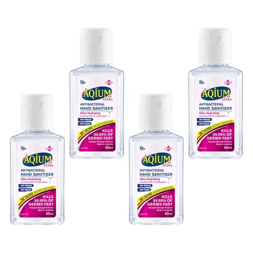 Ego Aqium Antibacterial Hand Sanitiser Ultra Hydrating 60mL Pack of 4