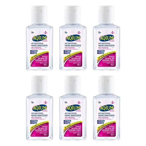 Ego Aqium Antibacterial Hand Sanitiser Ultra Hydrating 60mL Pack of 6