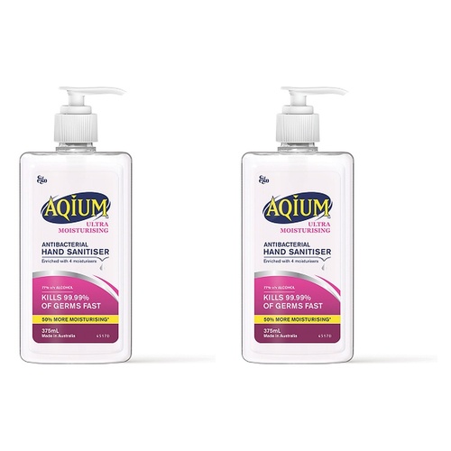 Ego Aqium Antibacterial Hand Sanitiser Ultra Hydrating 375mL Pack of 2