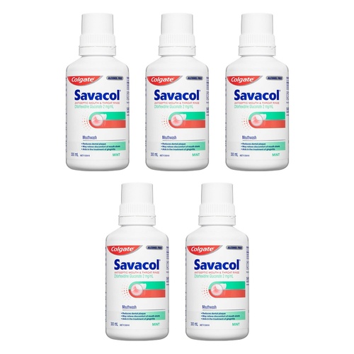 Savacol Antiseptic Mouth & Throat Rinse Mint 300mL Pack of 5