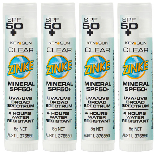 ZINKE SPF 50 Plus Clear Mineral Zinc Stick 5g Pack of 4