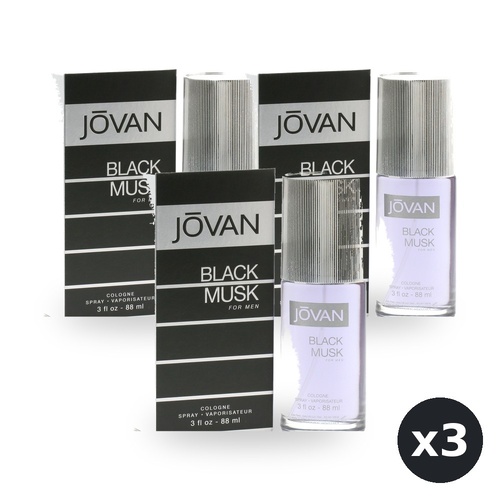 Jovan Black Musk for Men Eau De Cologne EDC Spray 88ml Pack of 3