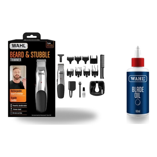 Wahl Beard & Stubble Rechargeable Trimmer Men's Grooming Hair Cut Razor + Blade Oil Care Kit