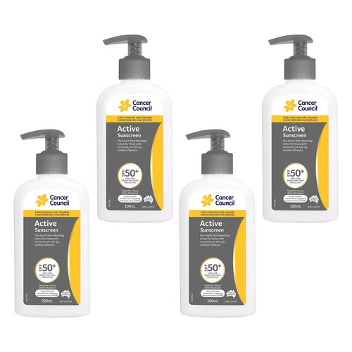Cancer Council Active Dry Touch Sunscreen Pump SPF50+ 200mL Pack of 4