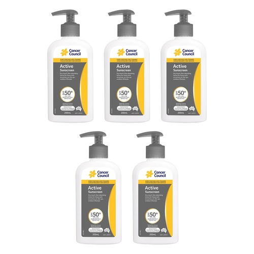 Cancer Council Active Dry Touch Sunscreen Pump SPF50+ 200mL Pack of 5