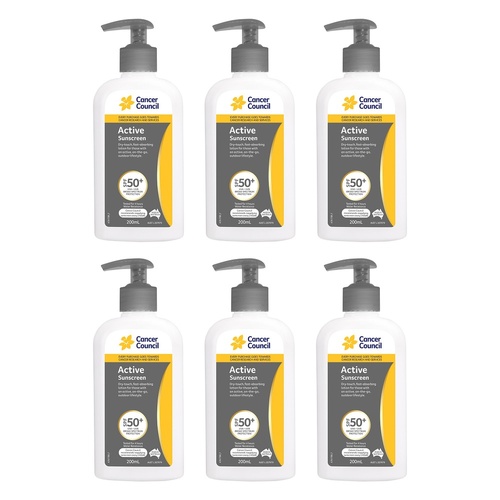 Cancer Council Active Dry Touch Sunscreen Pump SPF50+ 200mL Pack of 6